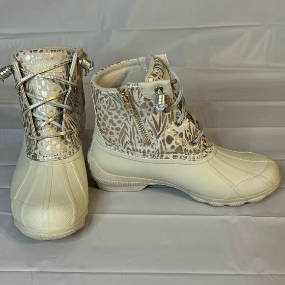 Sperry Women's Saltwater Waterproof Duck Boots Rain Boots Cream Gold Size 6M - Picture 2 of 9